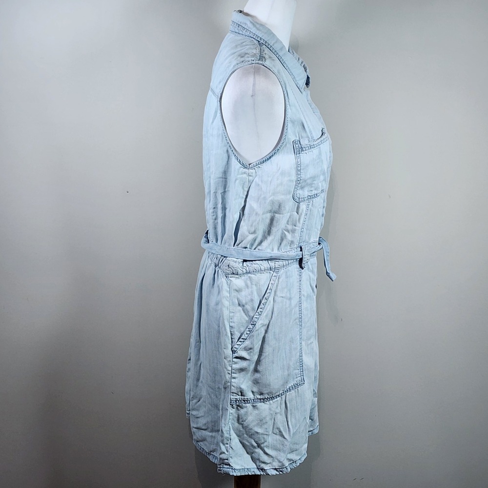 Dex‎ Denim Shirt Dress Womens Large Light Blue Sleeveless Belted Casual Tencil - Picture 4 of 13